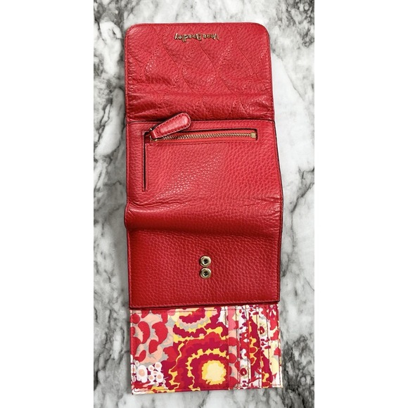 Vera Bradley Leather Riley Compact Wallet Canyon Sunset Red Quilted - Picture 6 of 13